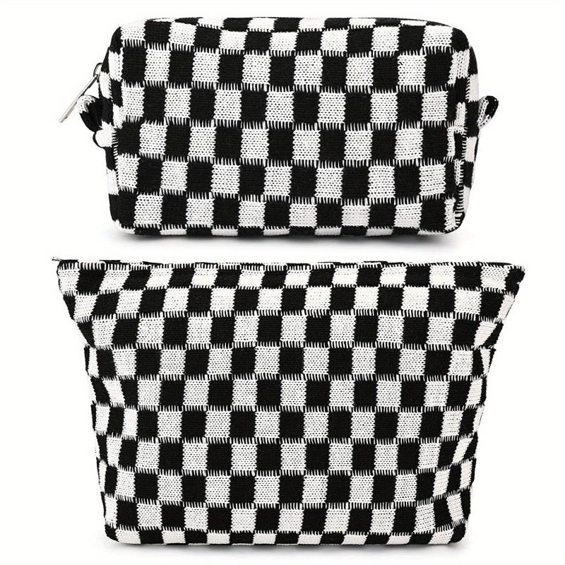 2pcs Checkered Makeup Bag Travel Toiletry Organizer for Women