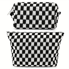 2pcs Checkered Makeup Bag Travel Toiletry Organizer for Women