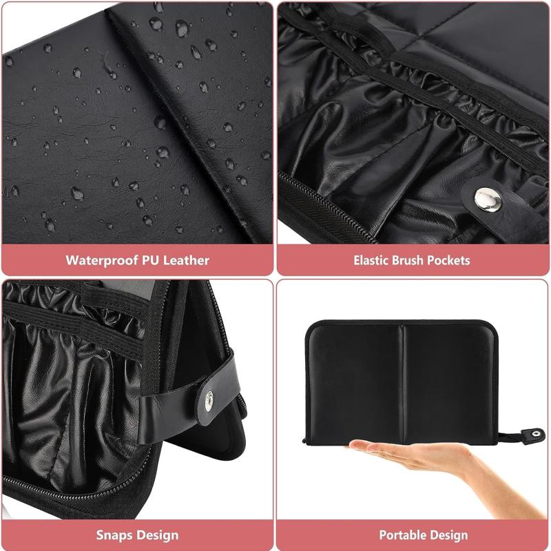 Professional Makeup Brush Bag Organizer PU Leather Travel Makeup Brush Holder