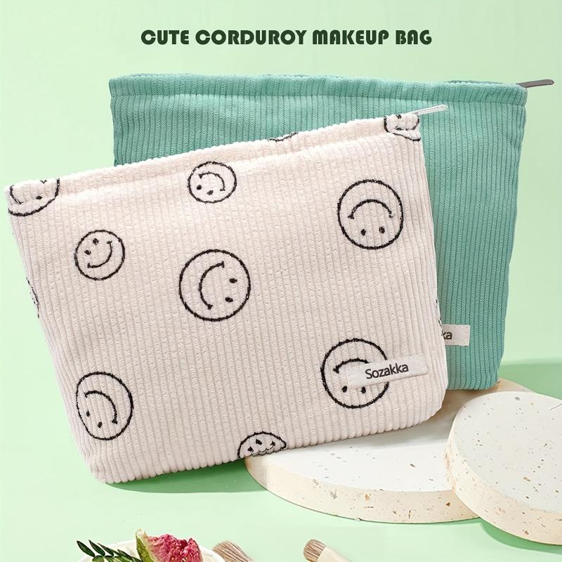 2Pcs Corduroy Makeup Bag Large Capacity Women Organizer Zipper Pouch