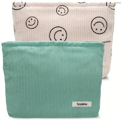 2Pcs Corduroy Makeup Bag Large Capacity Women Organizer Zipper Pouch
