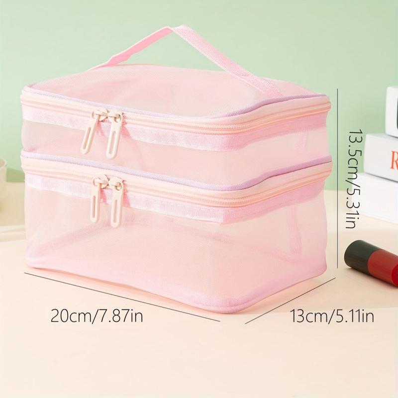 Double Layer Mesh Makeup Bag Large Capacity Organizer