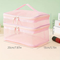 Double Layer Mesh Makeup Bag Large Capacity Organizer