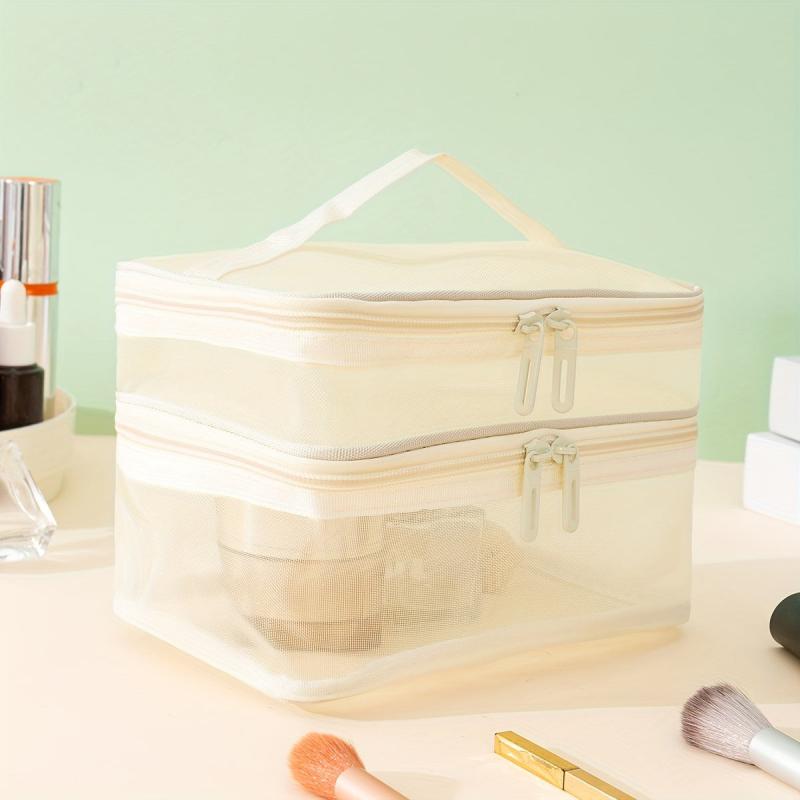 Double Layer Mesh Makeup Bag Large Capacity Organizer