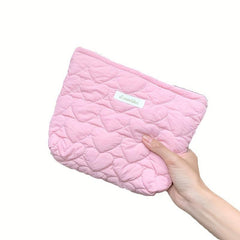 Quilted Cotton Makeup Bag Solid Travel Toiletry Zipper Handbag for Women