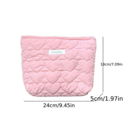 Quilted Cotton Makeup Bag Solid Travel Toiletry Zipper Handbag for Women