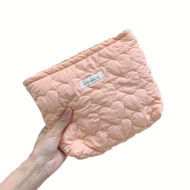Quilted Cotton Makeup Bag Solid Travel Toiletry Zipper Handbag for Women