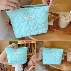 Quilted Cotton Makeup Bag Solid Travel Toiletry Zipper Handbag for Women