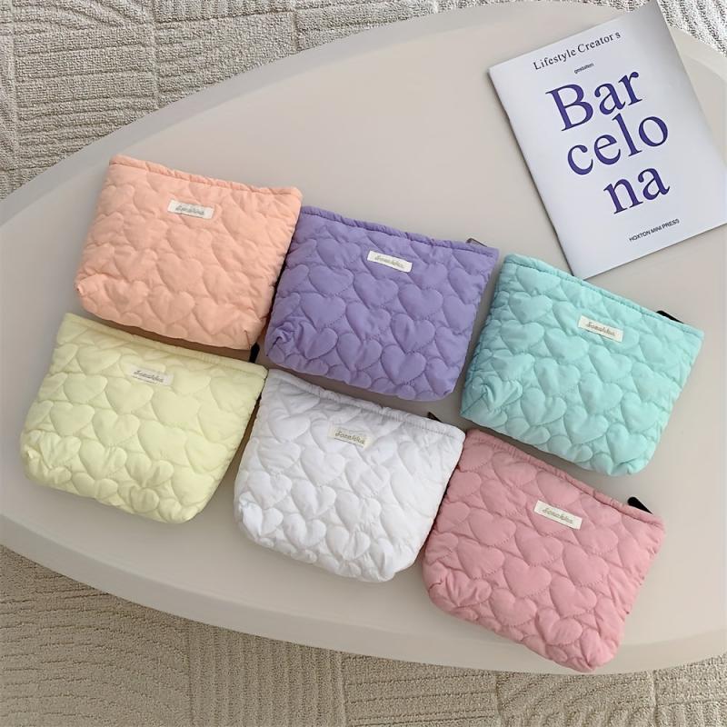 Quilted Cotton Makeup Bag Solid Travel Toiletry Zipper Handbag for Women