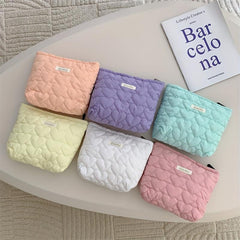 Quilted Cotton Makeup Bag Solid Travel Toiletry Zipper Handbag for Women