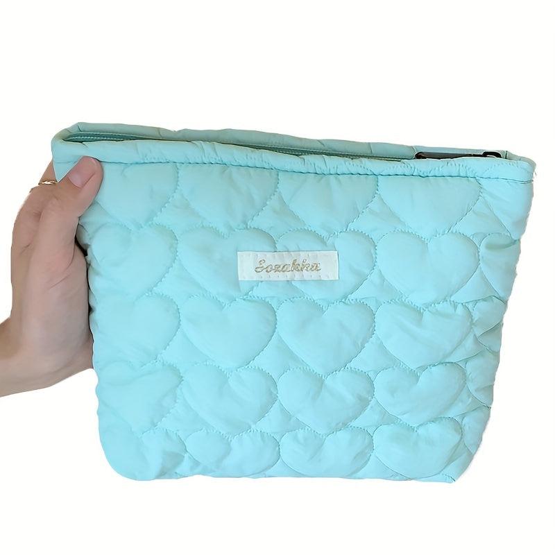 Quilted Cotton Makeup Bag Solid Travel Toiletry Zipper Handbag for Women