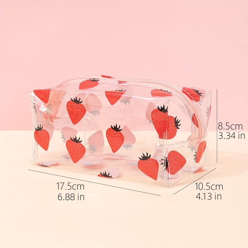 Cute Strawberry Pattern Clear Cosmetic Bag for Women