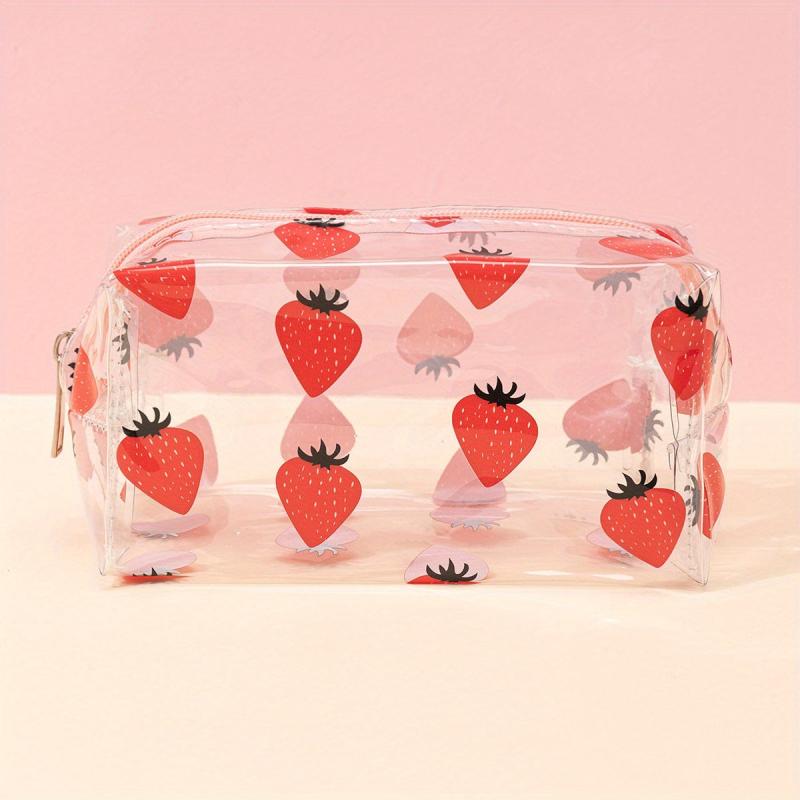 Cute Strawberry Pattern Clear Cosmetic Bag for Women