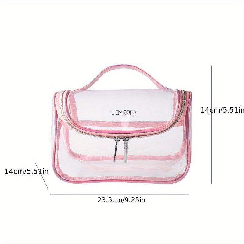 Clear Toiletry Bag Waterproof Travel Organizer Silvery Pink