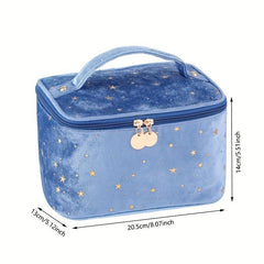 Velvet Makeup Bag with Handle Cosmetic Bags Star Pattern Toiletry Travel Bag
