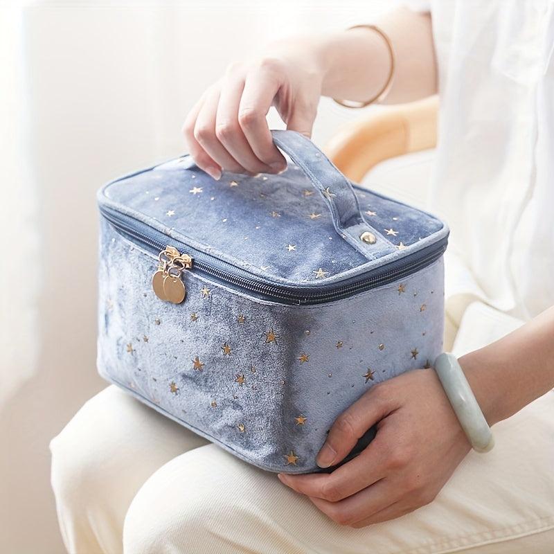 Velvet Makeup Bag with Handle Cosmetic Bags Star Pattern Toiletry Travel Bag
