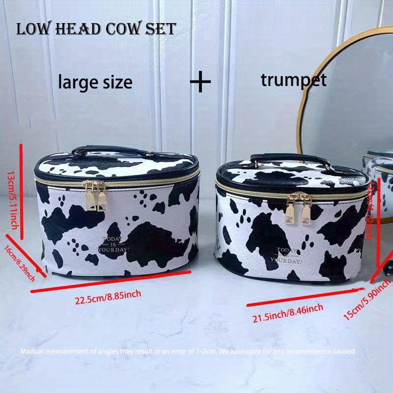 Cow Print Makeup Bag Travel Case Large Capacity Toiletry Bag With Handle