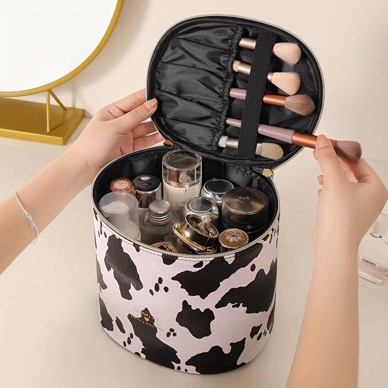 Cow Print Makeup Bag Travel Case Large Capacity Toiletry Bag With Handle