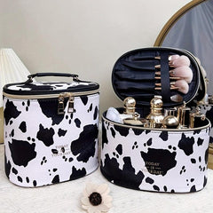 Cow Print Makeup Bag Travel Case Large Capacity Toiletry Bag With Handle