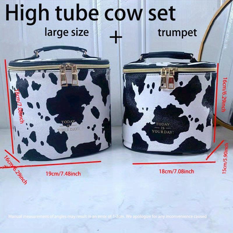 Cow Print Makeup Bag Travel Case Large Capacity Toiletry Bag With Handle