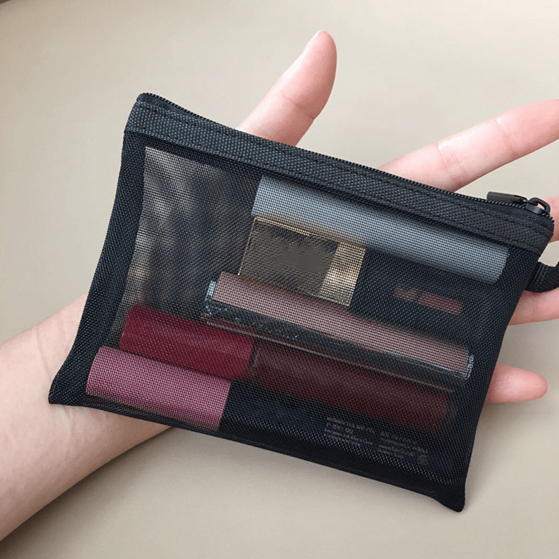 Transparent Mesh Makeup Case Organizer for Travel and Cosmetic Storage
