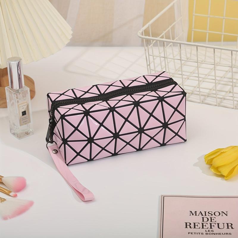 Geometric Pattern Wristlet Bag PU Makeup Bag Organizer for Women