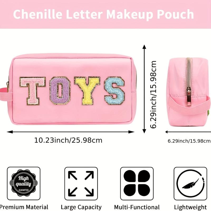 Chenille Letter Makeup Bag Portable Travel Zipper Pouch