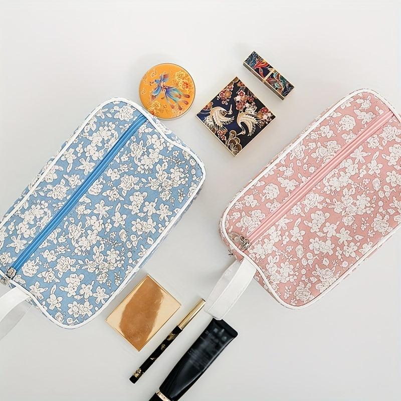 Floral Pattern Cosmetic Bag Roomy Makeup Bag Zipper Travel Toiletry Organizer