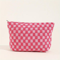 Grid Print Large Cosmetic Bag Travel Toiletry Bag Handbag Gift For Women Girls