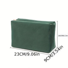 Green Square Makeup Bag Roomy Velvet Zipper Cosmetic Pouch