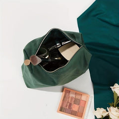 Green Square Makeup Bag Roomy Velvet Zipper Cosmetic Pouch