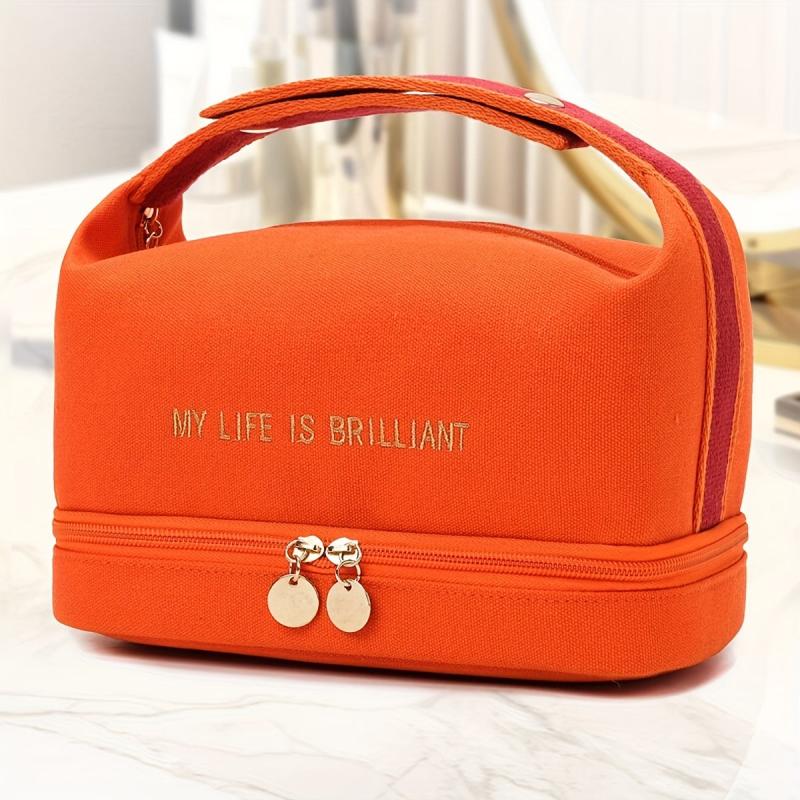 Double Layer Travel Cosmetic Bag with Brush Compartments