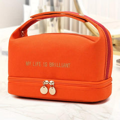 Double Layer Travel Cosmetic Bag with Brush Compartments