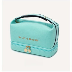 Double Layer Travel Cosmetic Bag with Brush Compartments