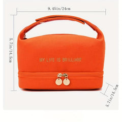 Double Layer Travel Cosmetic Bag with Brush Compartments