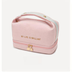 Double Layer Travel Cosmetic Bag with Brush Compartments