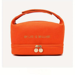 Double Layer Travel Cosmetic Bag with Brush Compartments