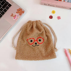 Fluffy Drawstring Makeup Bag Portable Travel Organizer Gift