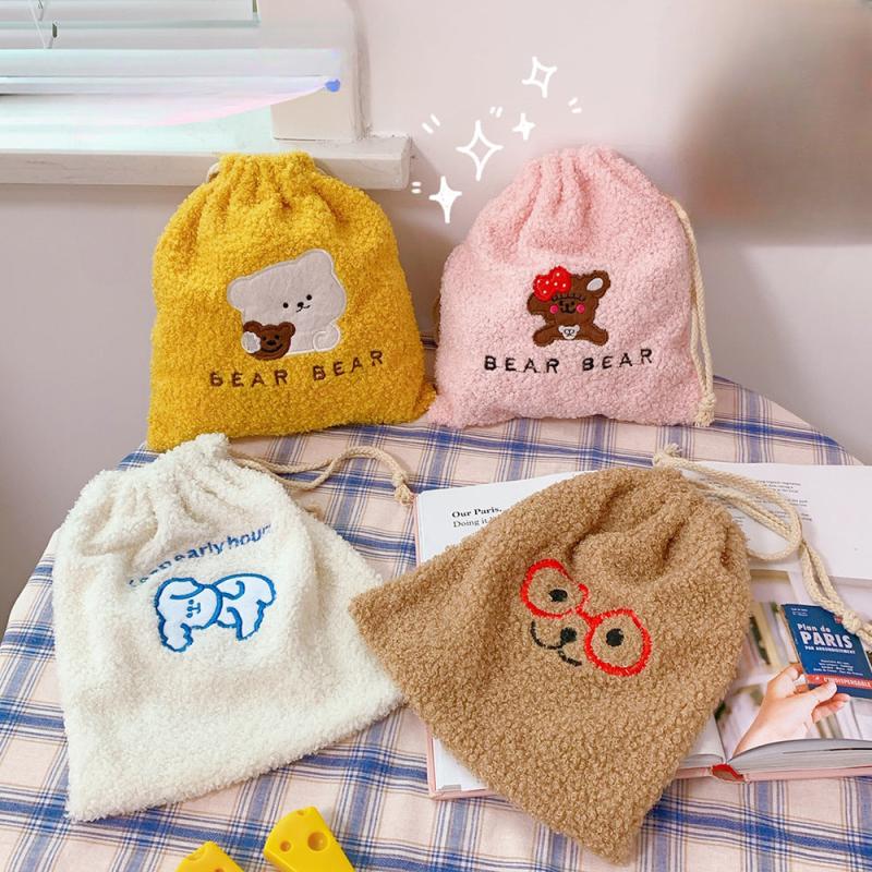 Fluffy Drawstring Makeup Bag Portable Travel Organizer Gift