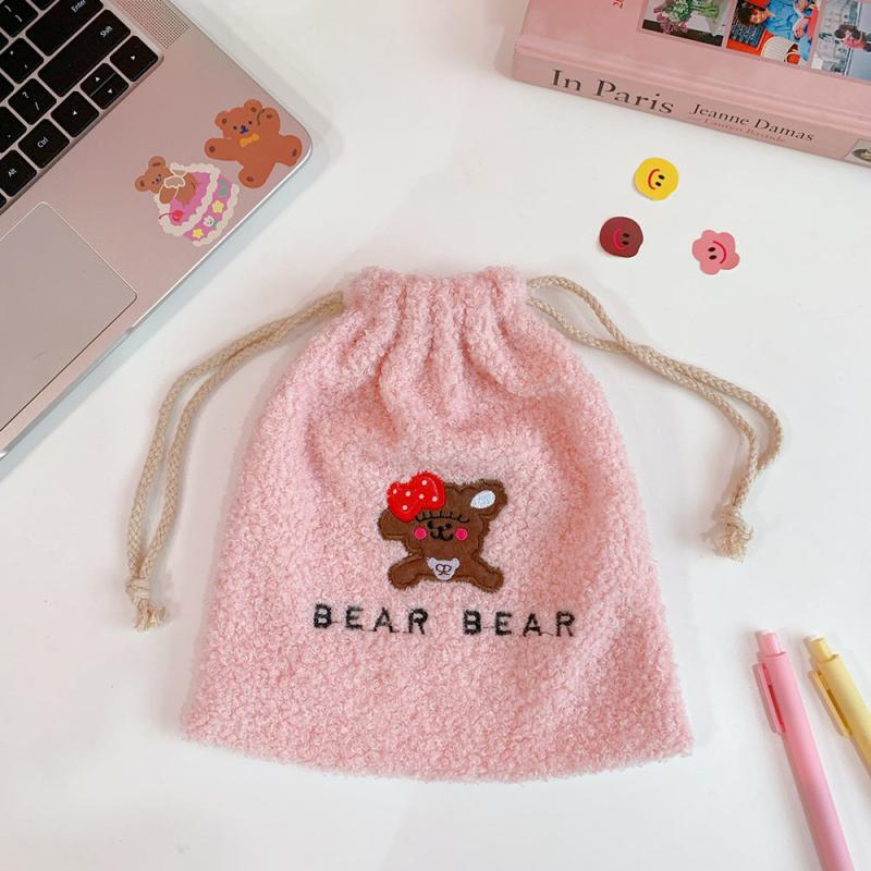 Fluffy Drawstring Makeup Bag Portable Travel Organizer Gift