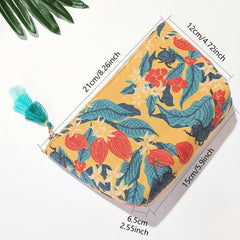 Vintage Canvas Makeup Bag Fringe Floral Zipper Coin Purse Travel Storage