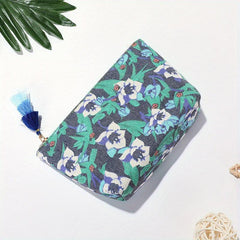Vintage Canvas Makeup Bag Fringe Floral Zipper Coin Purse Travel Storage