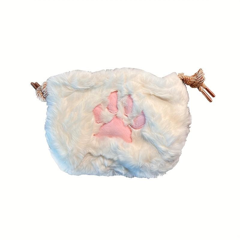 Plush Paw Makeup Bag Drawstring Travel Cosmetic Case Pouch