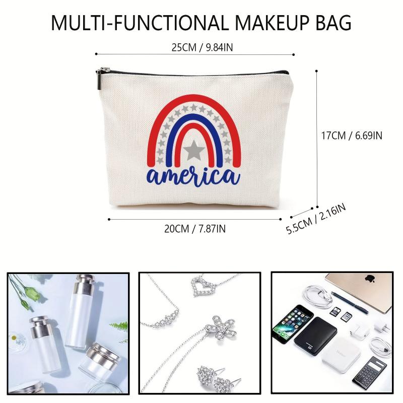 4th of July America Flag Rainbow Makeup Bag