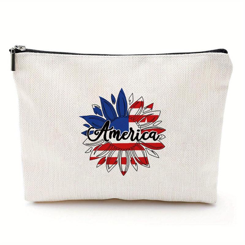 4th of July America Flag Rainbow Makeup Bag