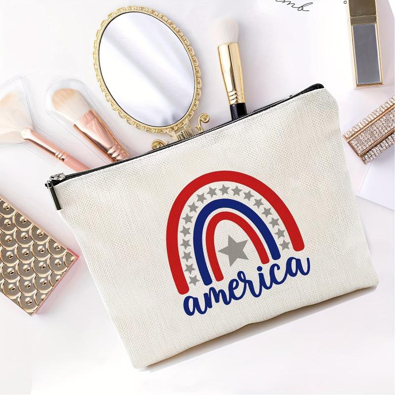 4th of July America Flag Rainbow Makeup Bag