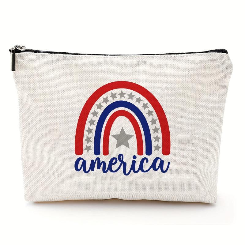 4th of July America Flag Rainbow Makeup Bag