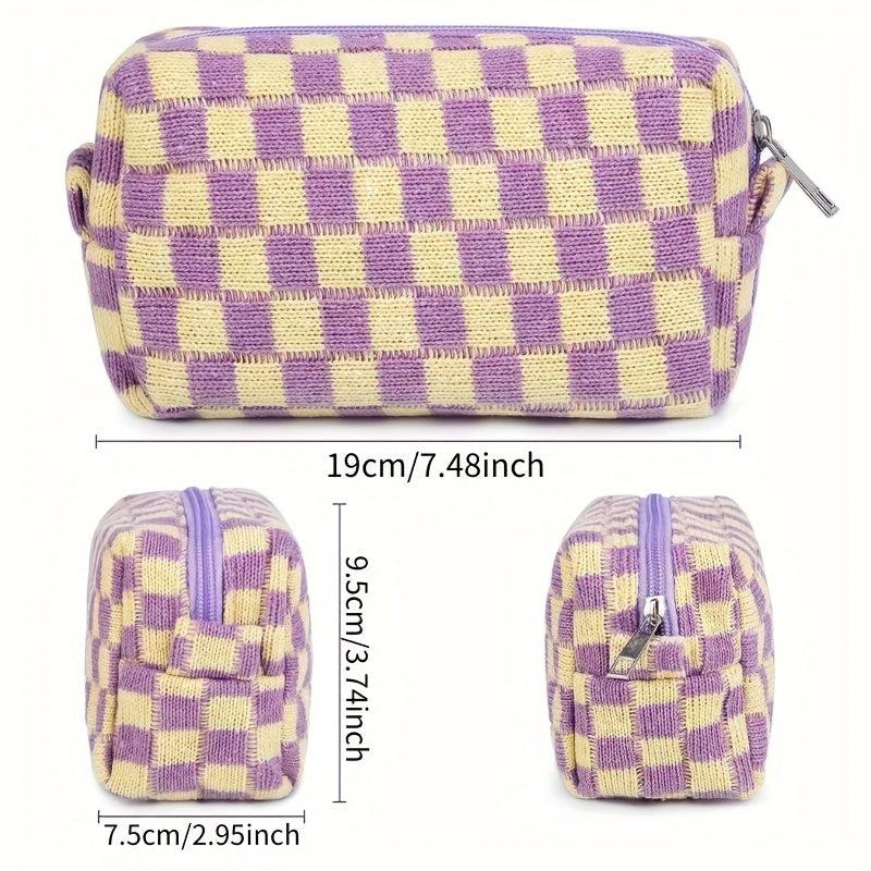 2 PCS Checkered Makeup Bag Zipper Cosmetic Pouch Travel Toiletry Organizer