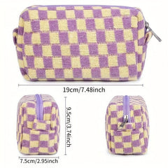 2 PCS Checkered Makeup Bag Zipper Cosmetic Pouch Travel Toiletry Organizer