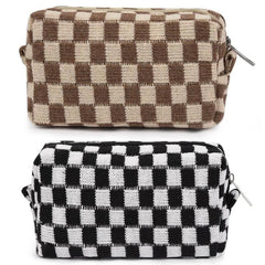 2 PCS Checkered Makeup Bag Zipper Cosmetic Pouch Travel Toiletry Organizer
